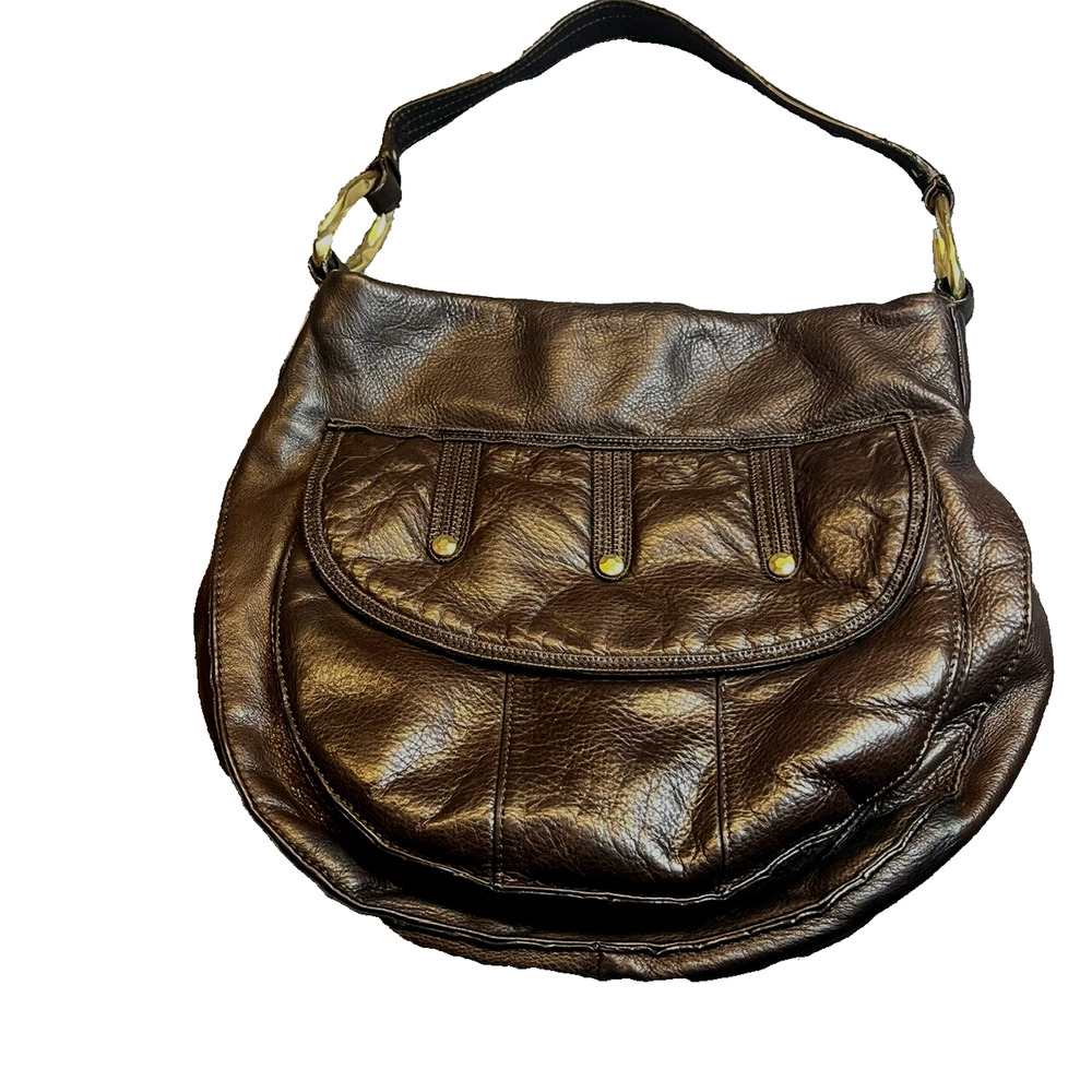 Sigrid Olsen Hobo Shoulder Handbag Brown Leather Pockets Magnetic Classic Lined
